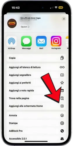 Aggiungi alla schermata Home